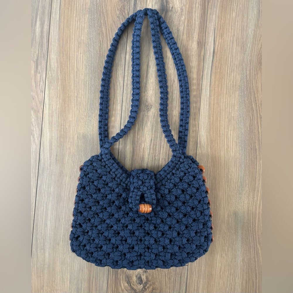 Crochet Chunky Knit Wood Beaded Handbag
